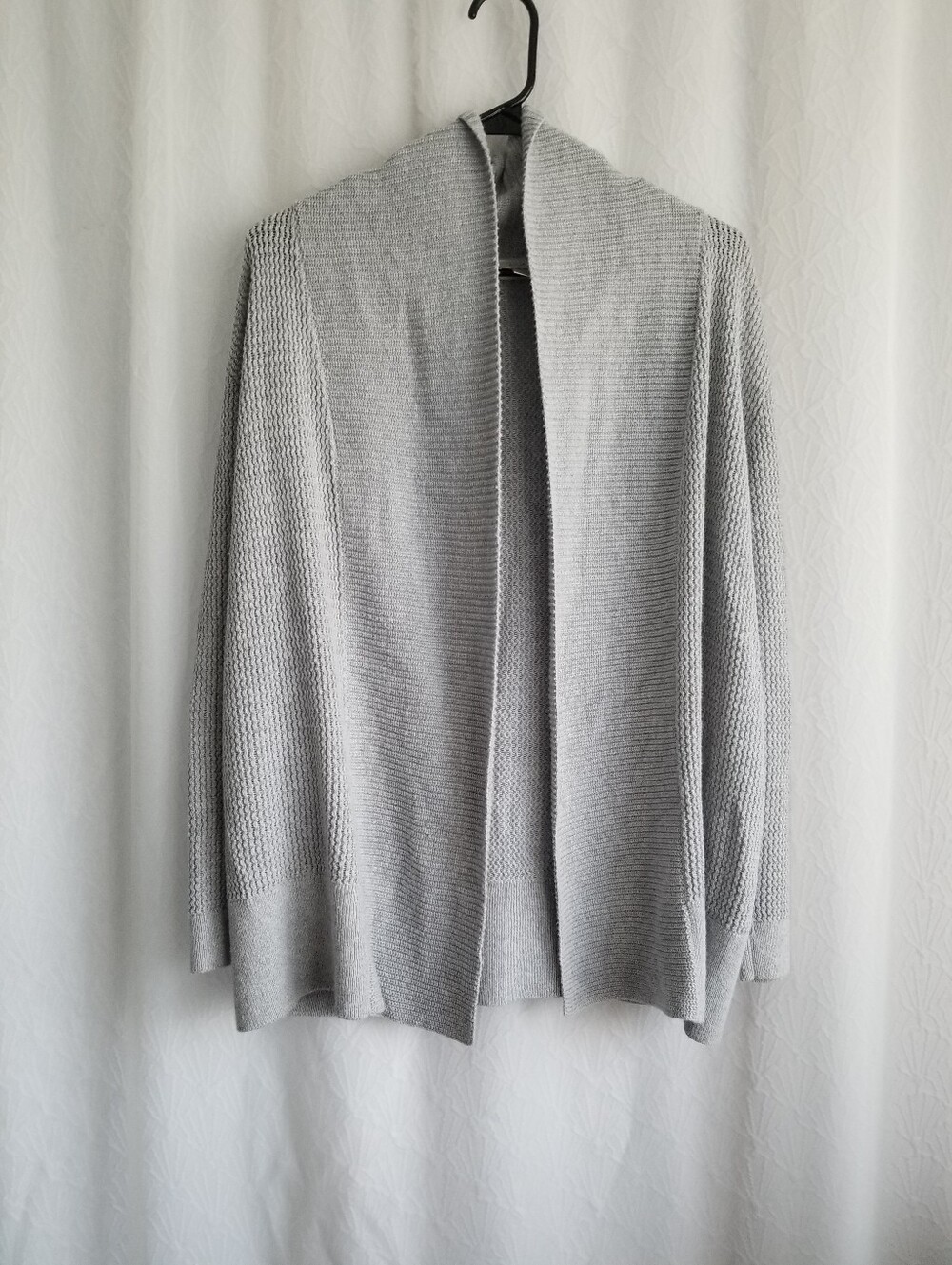 Loft Light Gray Open-Front Women's Knit Cardigan Sweater Wool Blend L